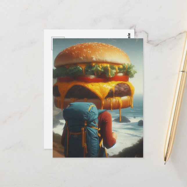 Hiking With a Cheeseburger on My Mind Postcard (Front/Back In Situ)