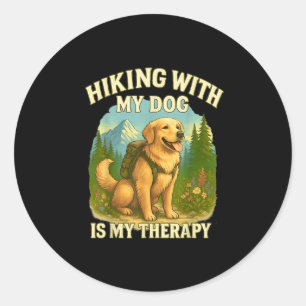 Hiking With My Dog Funny Golden Retriever Dog Mom Classic Round Sticker