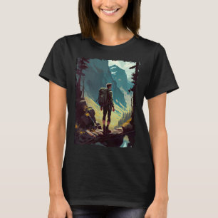 Hiking Woman mountains sunset hiker retro 70s vint T-Shirt