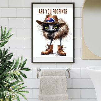 Hilarious Australian Emu Natural Brown Bathroom  Poster
