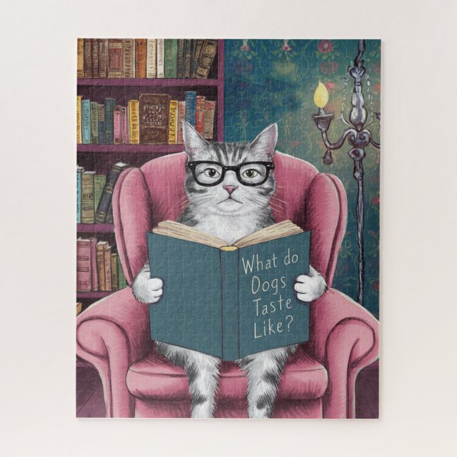 Hilarious Cat Reading a Book Puzzle (Vertical)