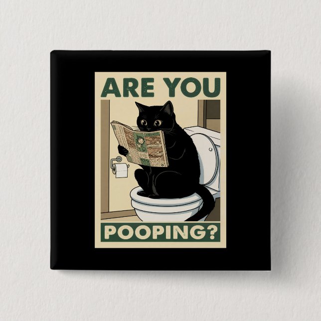Hilarious Cat Reading Paper in Bathroom 2 Inch Square Button (Front)