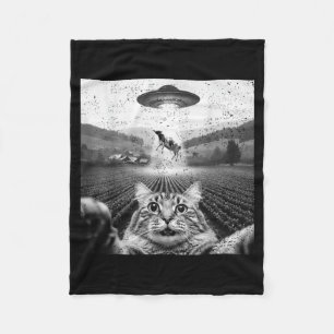 Hilarious Cat Selfie Ufo Cow Abduction Alien Meme Fleece Blanket