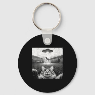 Hilarious Cat Selfie Ufo Cow Abduction Alien Meme Keychain