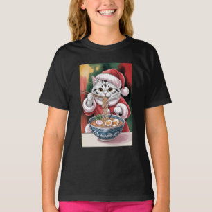Hilarious Christmas Cat Eating Ramen Holiday Tee
