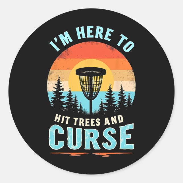 Hilarious Disc Golf - Retro Tree Hitting Humour  Classic Round Sticker (Front)