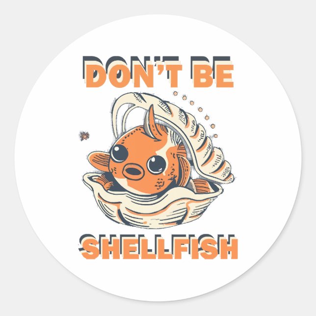 Hilarious Fish in a Shell Art Classic Round Sticker (Front)