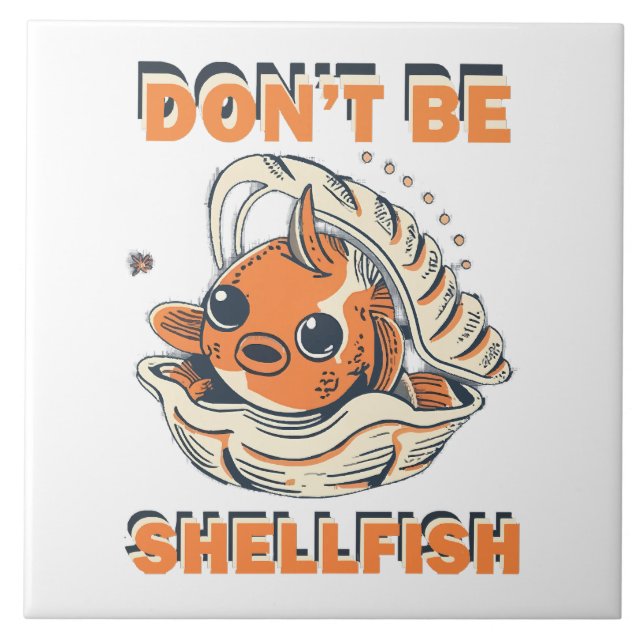 Hilarious Fish in a Shell Art Tile (Front)