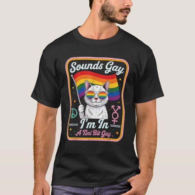 Hilarious LGBTQ Cat Holding Flag with A Tini Bit G T-Shirt (Front)