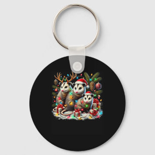 Hilarious Opossums In Christmas Lights Holiday Pos Keychain