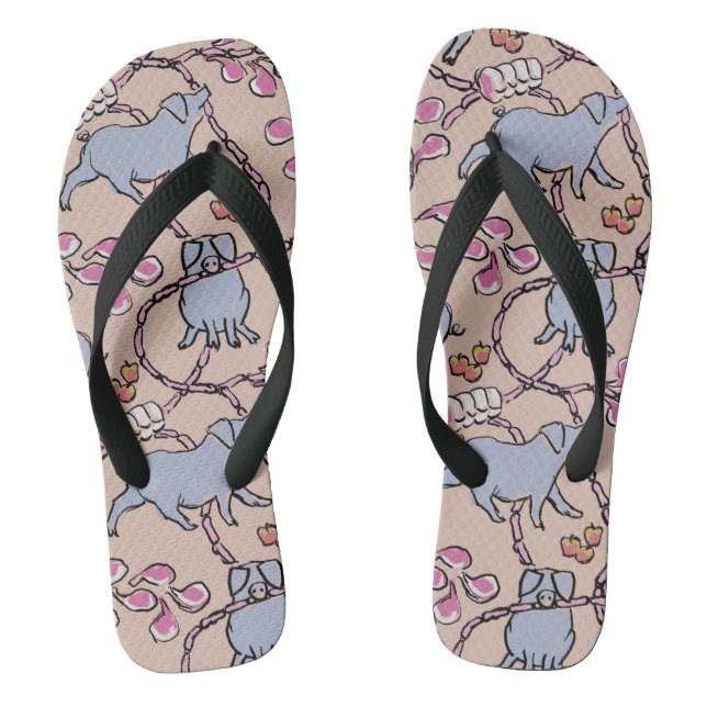 Hilarious pattern Chinese Pig Year Old Pink Men FF Flip Flops (Footbed)