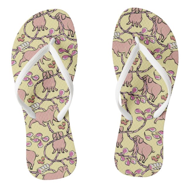 Hilarious pattern Chinese Pig Year Yellow Women FF Flip Flops (Footbed)