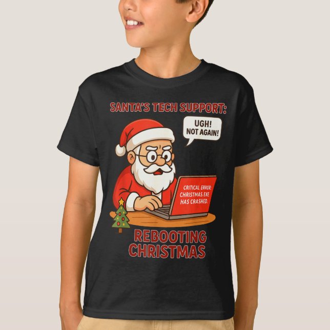 Hilarious Santa Support s Rebooting Humor Tech Com T-Shirt (Front)