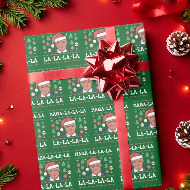 Hilarious Trump Maga La La La Ugly Christmas Wrapping Paper (Creator Uploaded)