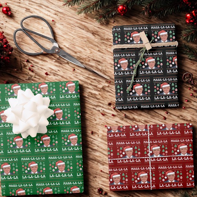 Hilarious Trump Maga La La La Ugly Christmas Wrapping Paper Sheet (Creator Uploaded)