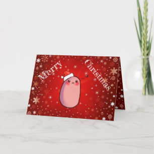 Hilarious Xmas Kawaii Potat with Hat Emoji Holiday Card