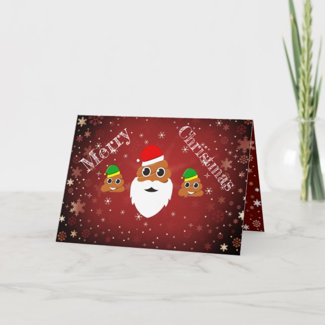 Hilarious Xmas Poop Santa with Helpers Emoji Holiday Card (Front)