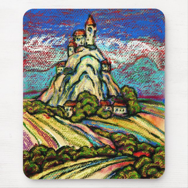 Hill Castle Fantasy Pastel Painting Mouse Pad (Front)