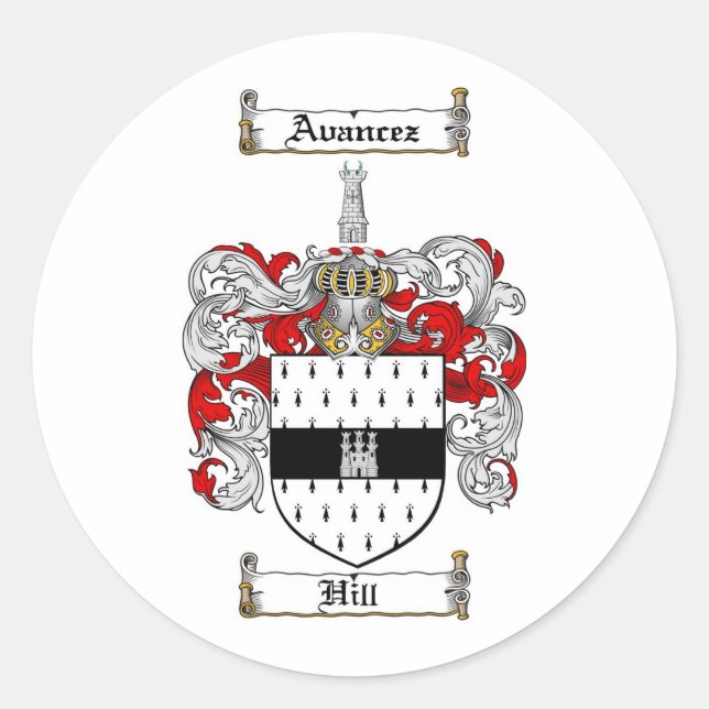 HILL FAMILY CREST -  HILL COAT OF ARMS CLASSIC ROUND STICKER (Front)