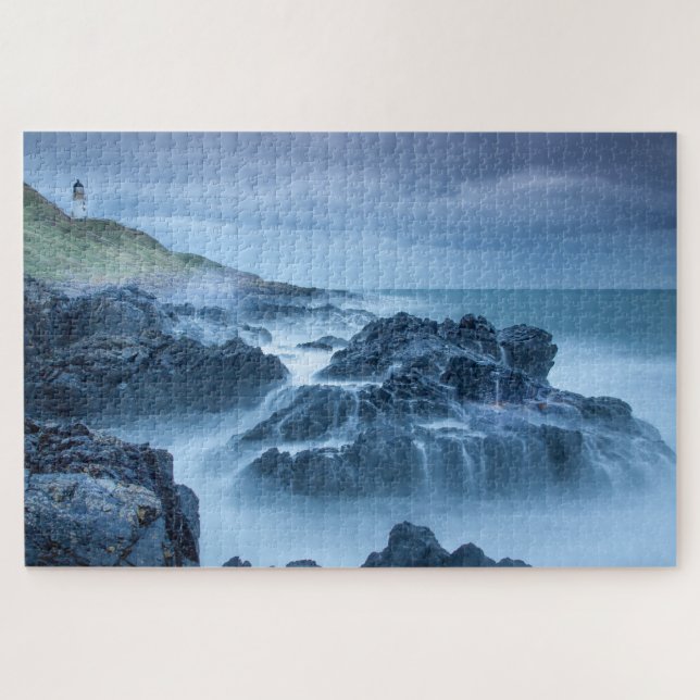 Hill Mountain Lighthouse on a Stormy Sea Jigsaw Puzzle (Horizontal)