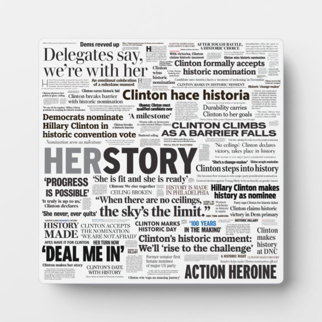 Hillary 2016 Historic Headline Collage Plaque (Front)