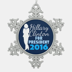 Hillary Clinton Silhouette President 2016 Snowflake Pewter Christmas Ornament