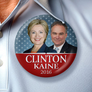 Hillary Clinton & Tim Kaine Jugate Photo Stars 3 Inch Round Button