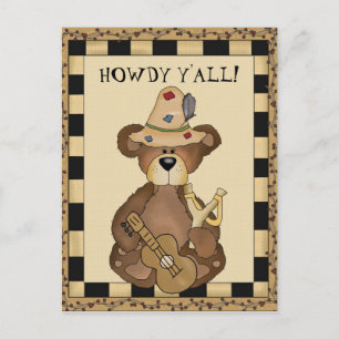 Hillbilly Bear cartoon Howdy postcard