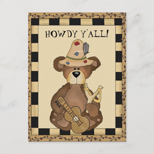 Hillbilly Bear cartoon Howdy postcard (Front)