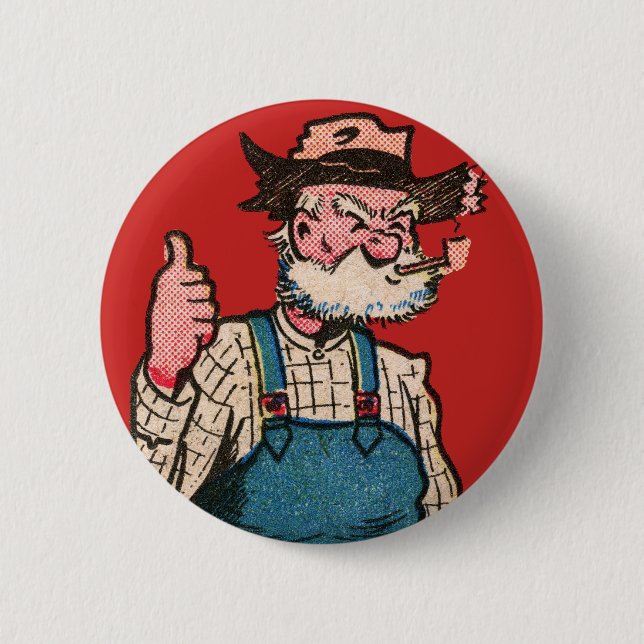 Hillbilly Farmer Thumbs-Up! 2 Inch Round Button (Front)