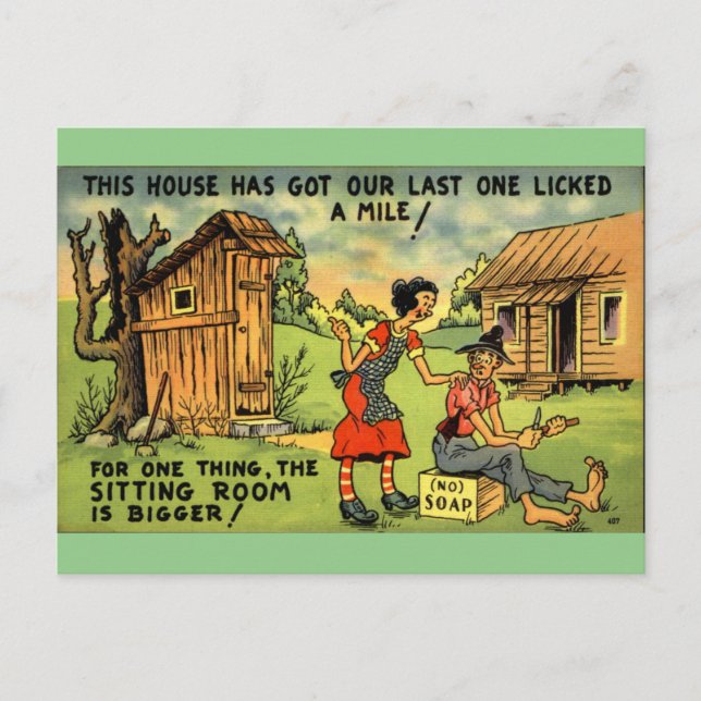 Hillbilly Outhouse Funny vintage Comic art Postcard (Front)
