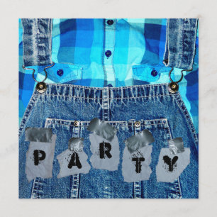 Hillbilly Party! Jean Overalls Plaid and Duct Tape Invitation