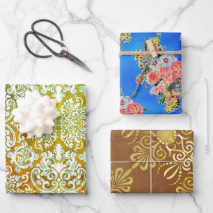 Hillrose Gold, Woodbury & Floral Sampler Wrapping Paper Sheet