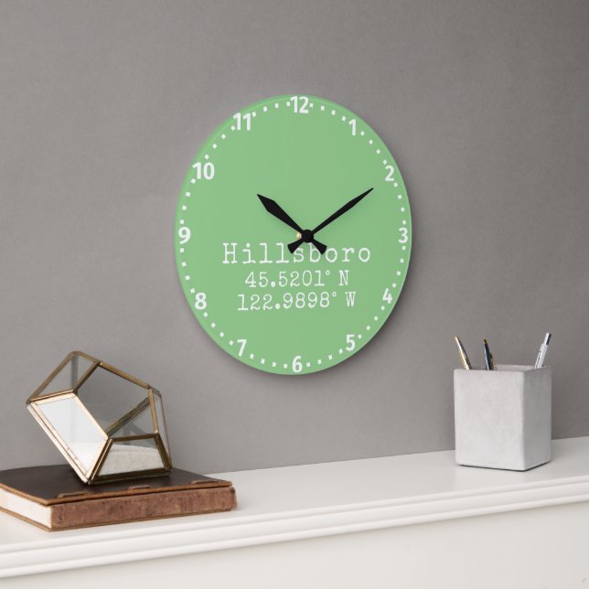 Hillsboro Oregon Latitude Longitude  Large Clock (Office)