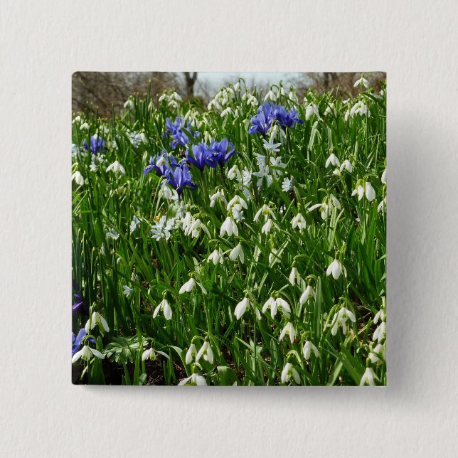 Hillside of Early Spring Flowers Landscape 2 Inch Square Button (Front)