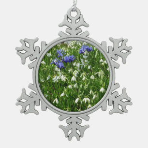 Hillside of Early Spring Flowers Landscape Snowflake Pewter Christmas Ornament
