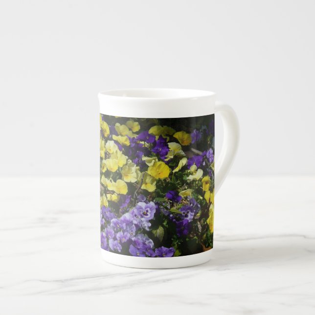 Hillside of Purple and Yellow Pansies Bone China Mug (Front Right)
