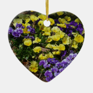 Hillside of Purple and Yellow Pansies Ceramic Ornament