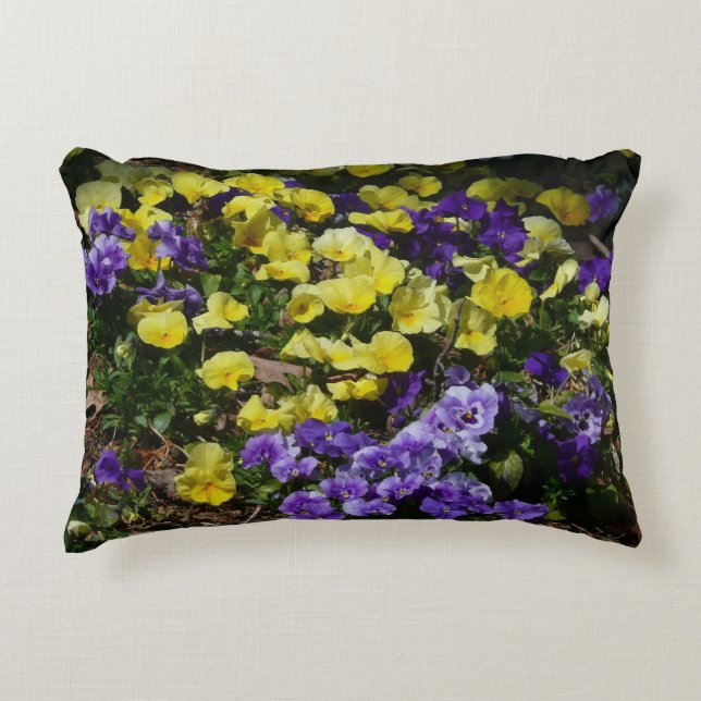 Hillside of Purple and Yellow Pansies Decorative Pillow (Front)