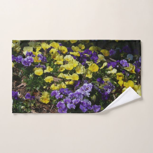 Hillside of Purple and Yellow Pansies Hand Towel (Hand Towel)