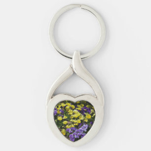 Hillside of Purple and Yellow Pansies Keychain