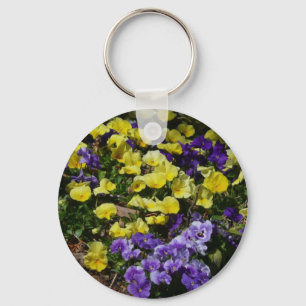 Hillside of Purple and Yellow Pansies Keychain