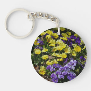 Hillside of Purple and Yellow Pansies Keychain