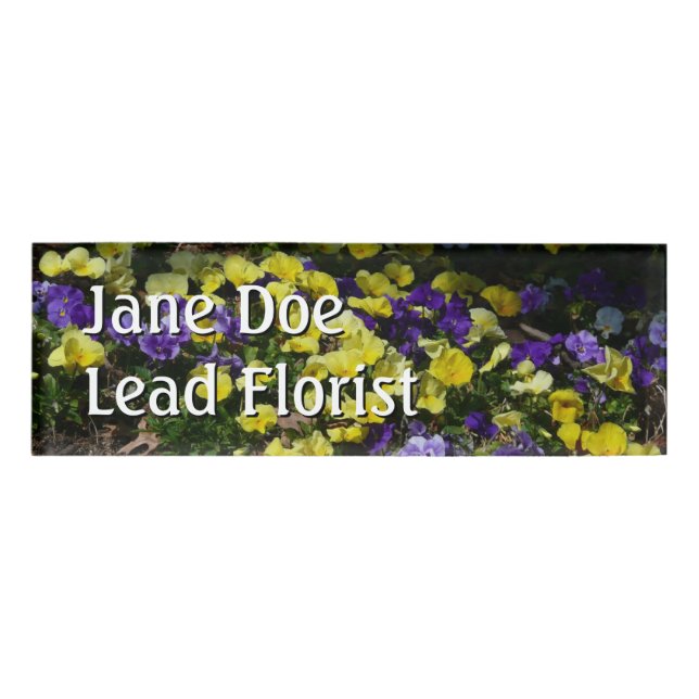 Hillside of Purple and Yellow Pansies Name Tag (Front)