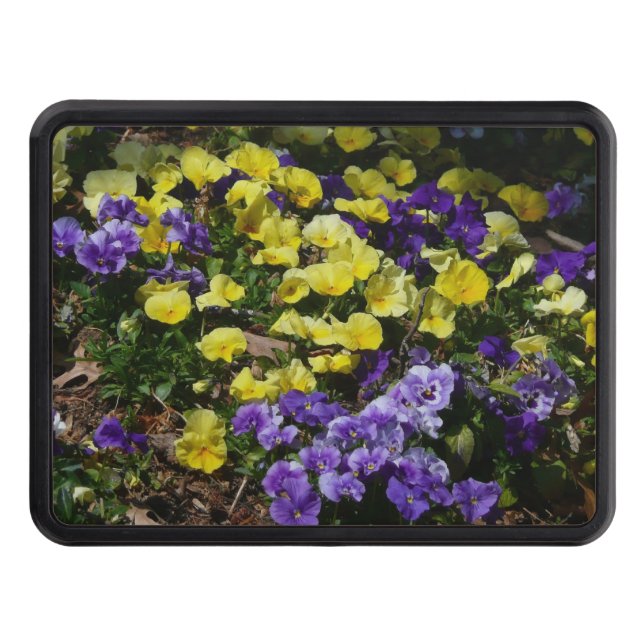 Hillside of Purple and Yellow Pansies Trailer Hitch Cover (Front)