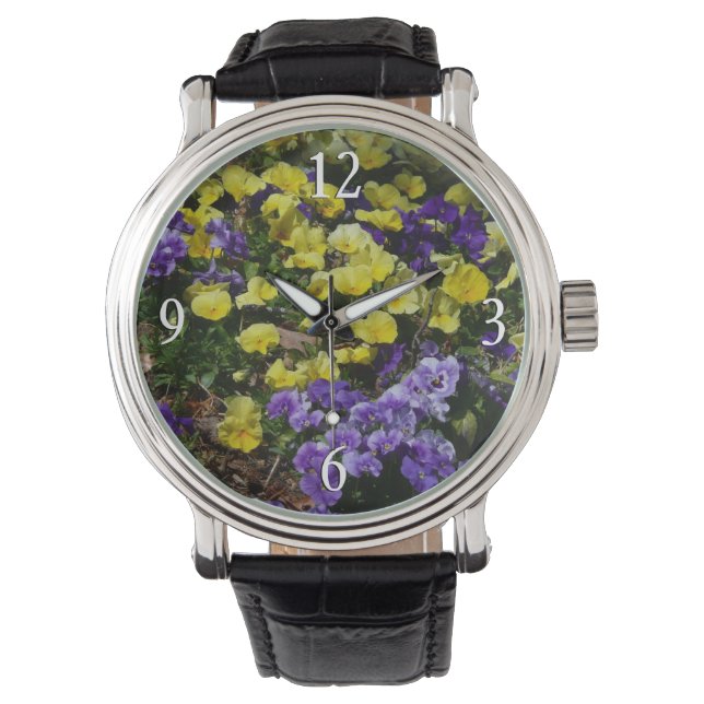 Hillside of Purple and Yellow Pansies Watch (Front)