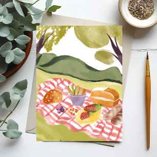 Hillside Picnic   Painted Watercolor Landscape Postcard