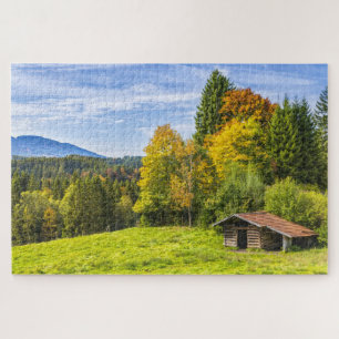 Hillside Shack View of Mountains & Forest Jigsaw Puzzle