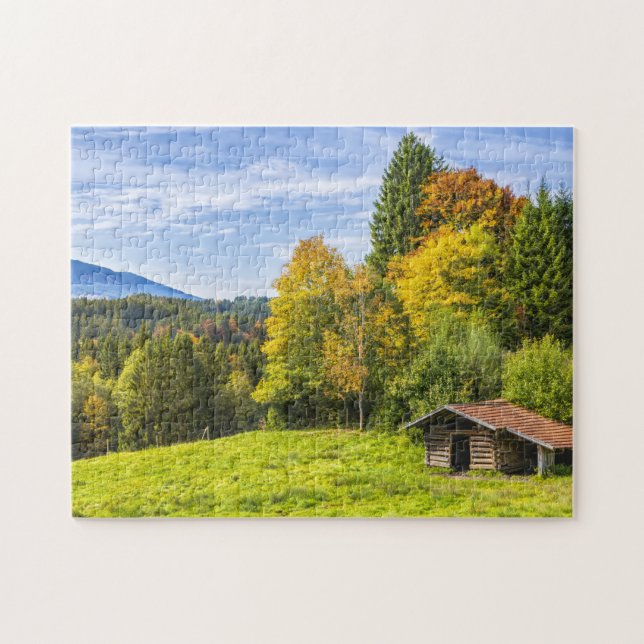 Hillside Shack View of Mountains & Forest Jigsaw Puzzle (Horizontal)