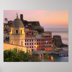 Hillside town of Vernazza in the evening, Cinque Poster